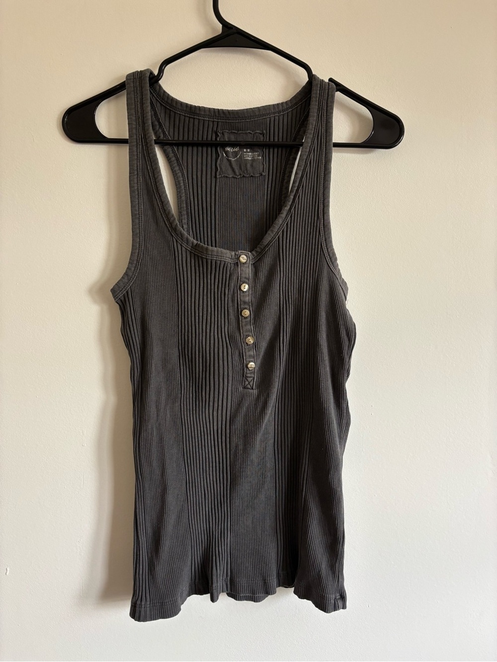 aerie Charcoal Ribbed Henley Tank Top